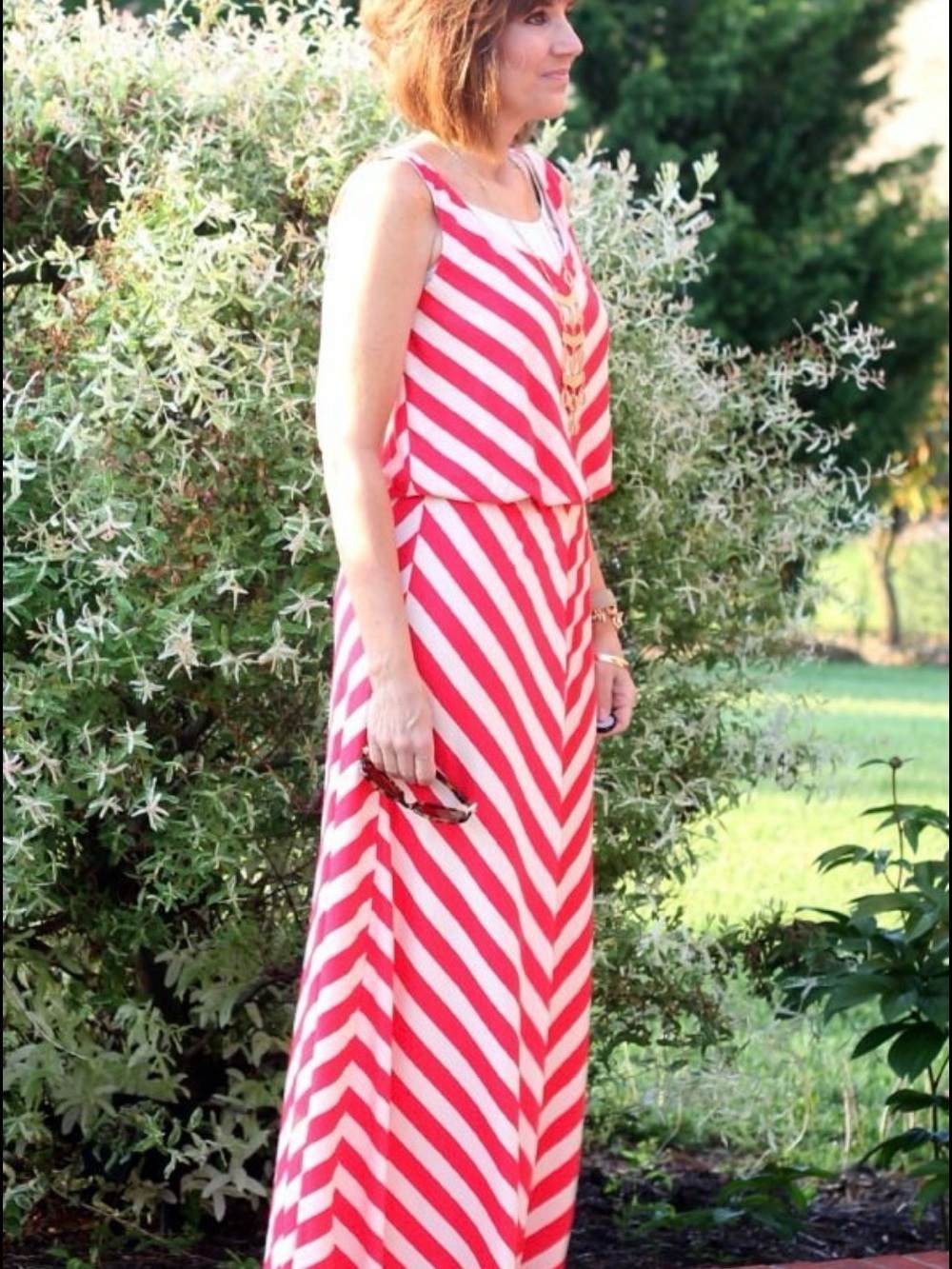 Angie Red and Cream Diagonal Stripe Sleeveless Maxi Dress